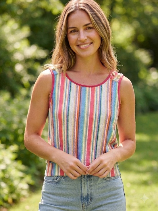 Tops - Striped Knit Tank Top - Multicolor